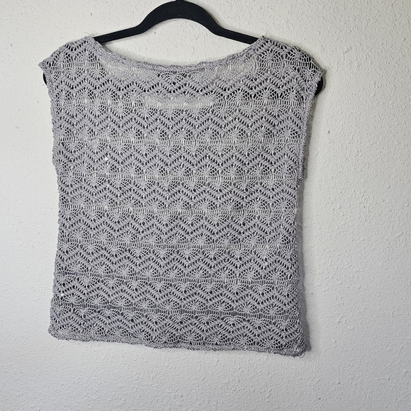 Express Crochet Vest Popover Womens XS Sleeveless Open Knit Sequin Sparkle Boxy - Picture 8 of 8